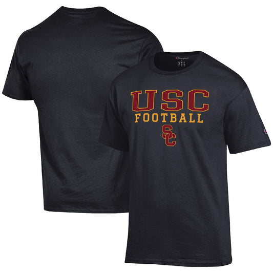 Men's Champion Black USC Trojans Football Stack  T-Shirt