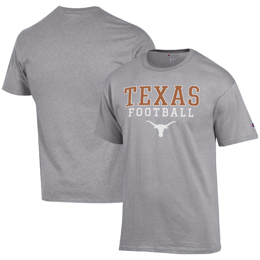 Men's Champion Heather Gray Texas Longhorns Football Stack  T-Shirt