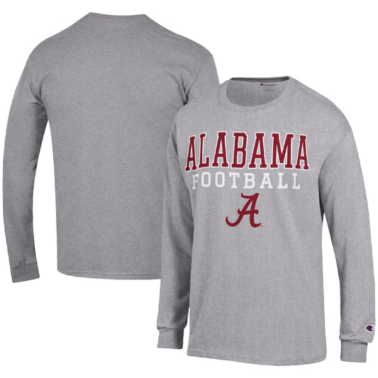 Men's Champion Heather Gray Alabama Crimson Tide Football Stack Long Sleeve T-Shirt