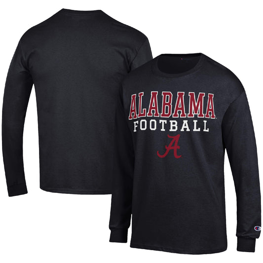 Men's Champion Black Alabama Crimson Tide Football Stack Long Sleeve T-Shirt