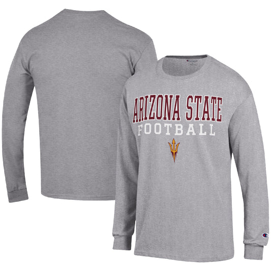 Men's Champion Heather Gray Arizona State Sun Devils Football Stack Long Sleeve T-Shirt