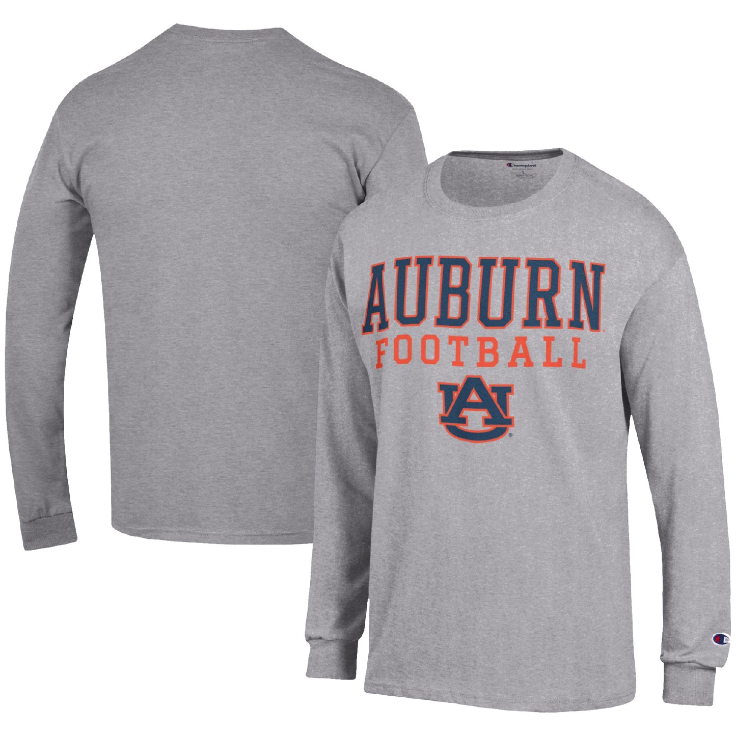 Men's Champion Heather Gray Auburn Tigers Football Stack Long Sleeve T-Shirt