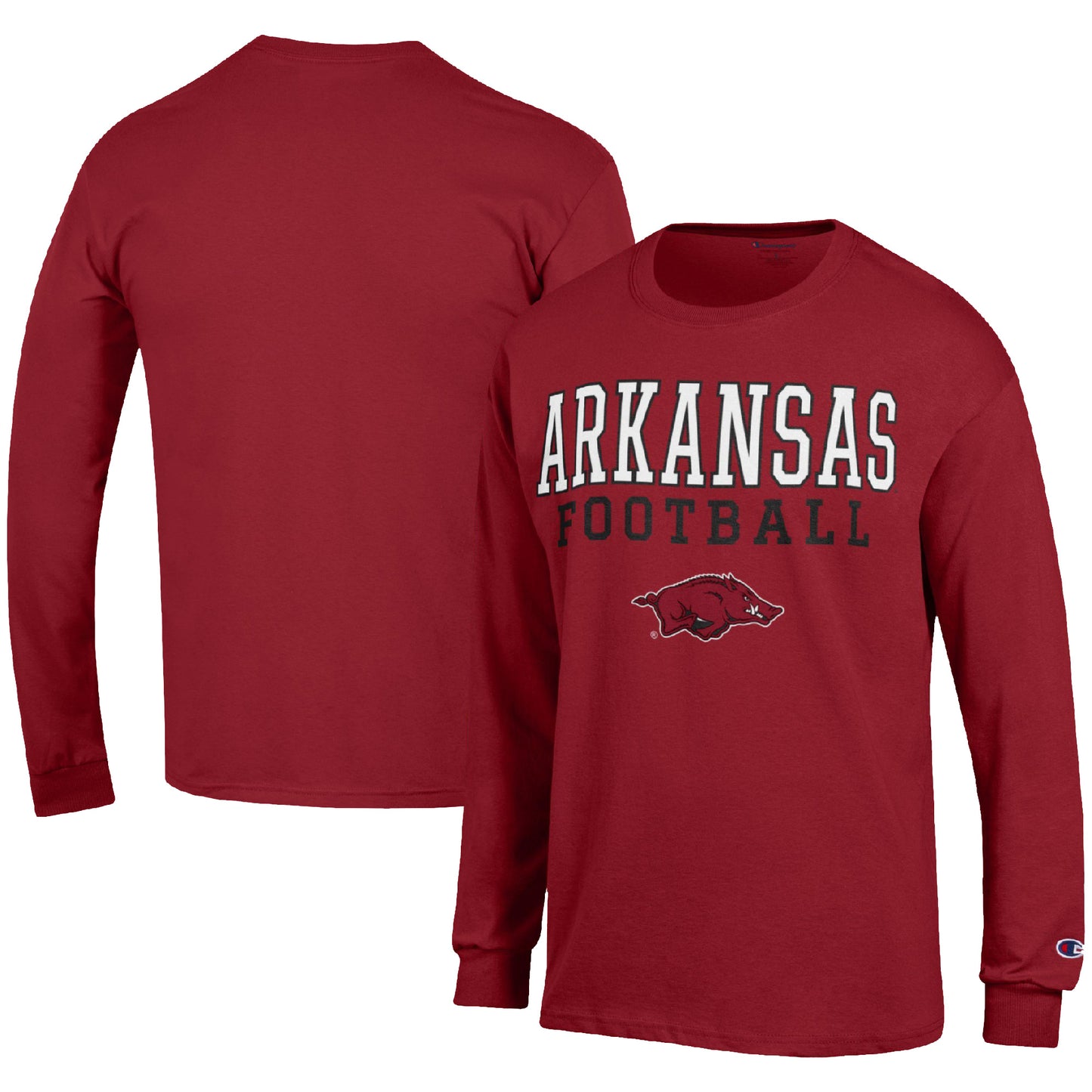 Men's Champion Cardinal Arkansas Razorbacks Football Stack Long Sleeve T-Shirt