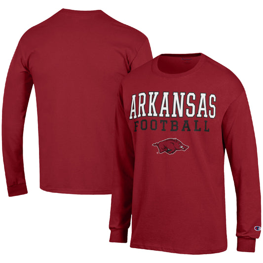 Men's Champion Cardinal Arkansas Razorbacks Football Stack Long Sleeve T-Shirt