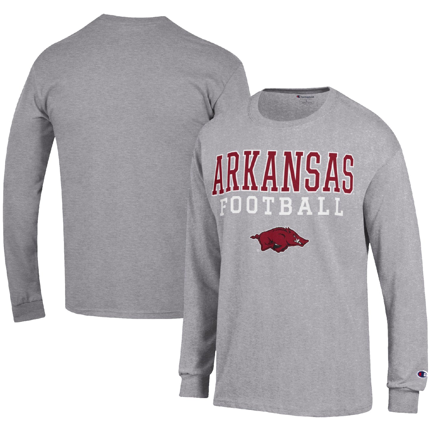 Men's Champion Heather Gray Arkansas Razorbacks Football Stack Long Sleeve T-Shirt