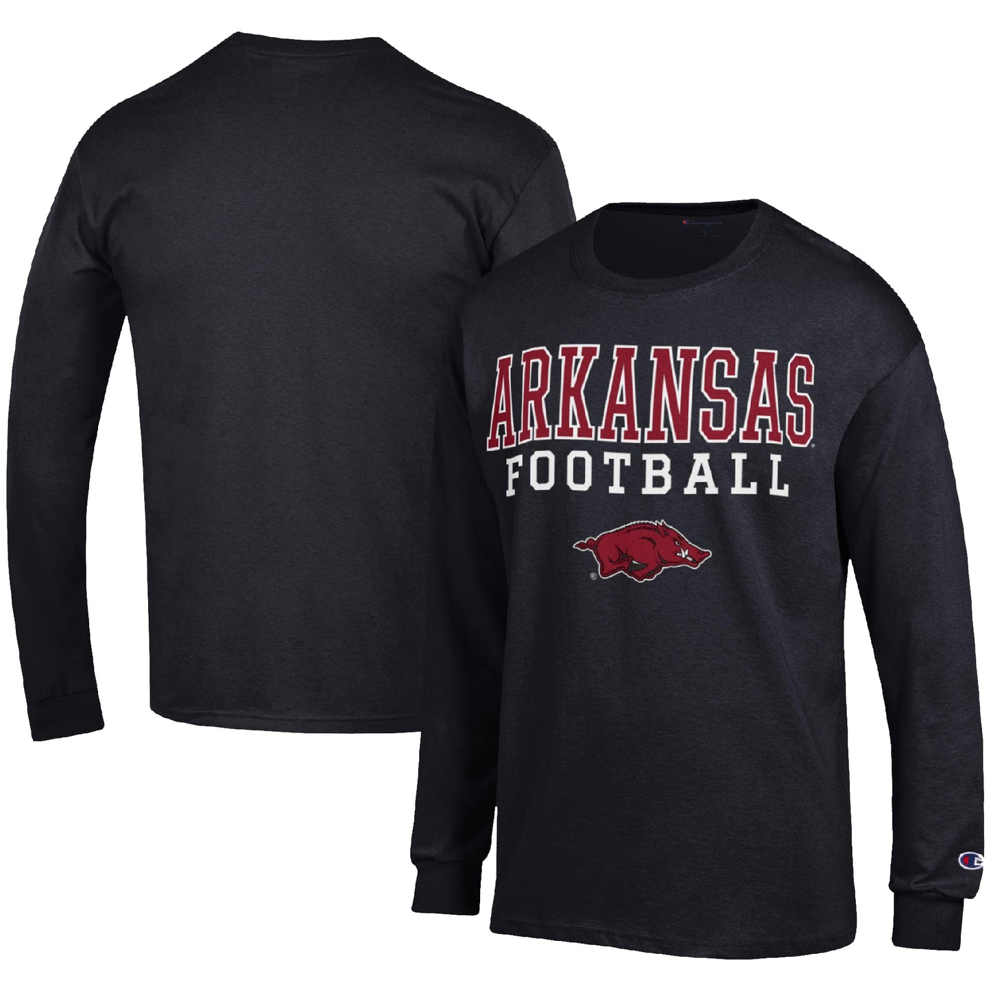 Men's Champion Black Arkansas Razorbacks Football Stack Long Sleeve T-Shirt