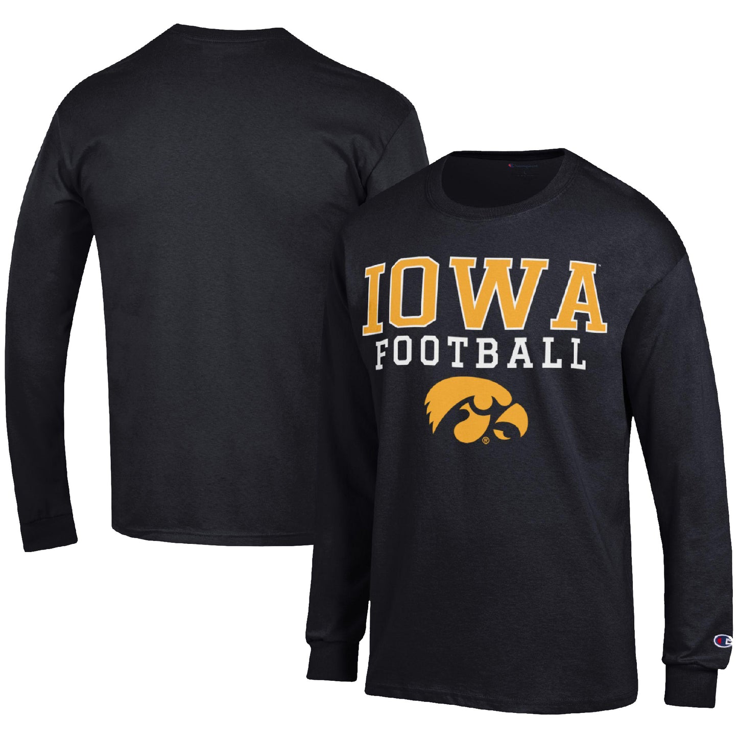 Men's Champion Black Iowa Hawkeyes Football Stack Long Sleeve T-Shirt