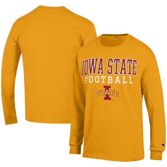 Men's Champion Gold Iowa State Cyclones Football Stack Long Sleeve T-Shirt