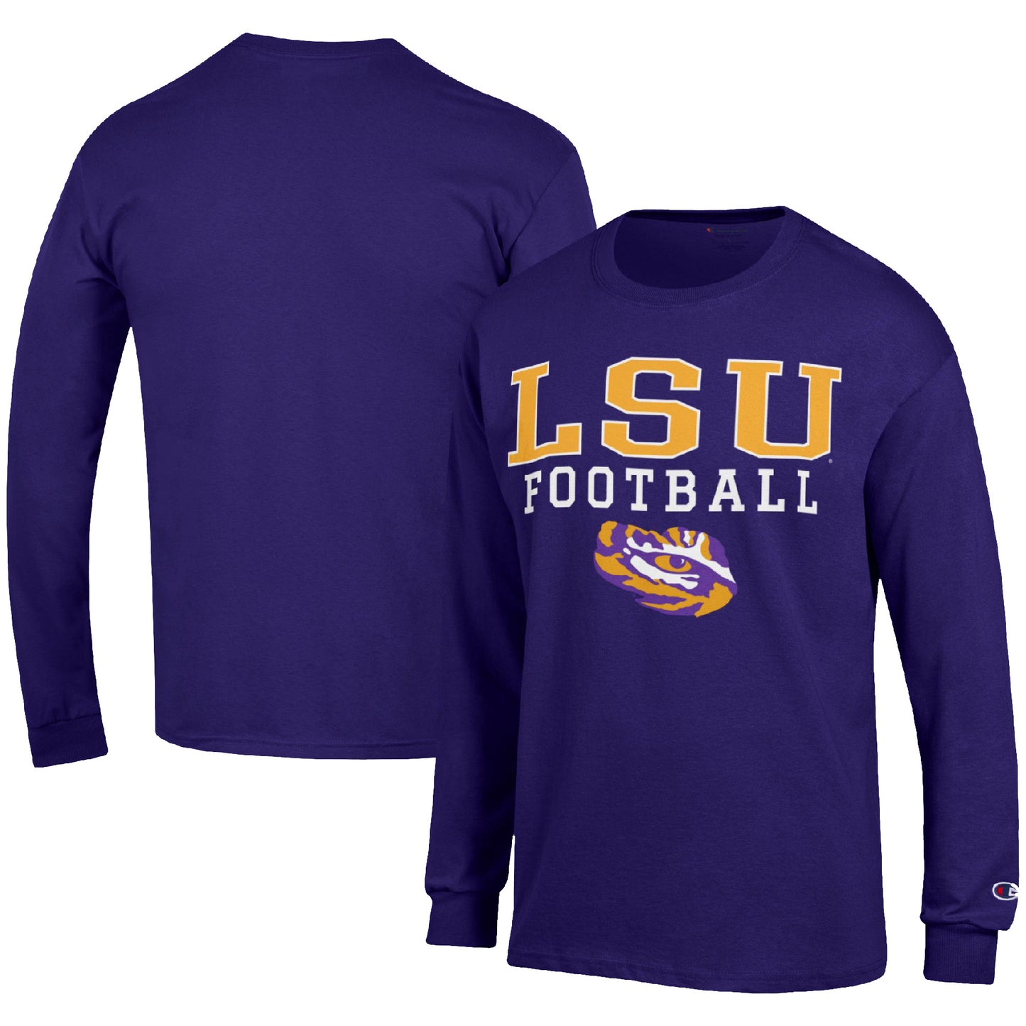 Men's Champion Purple LSU Tigers Football Stack Long Sleeve T-Shirt