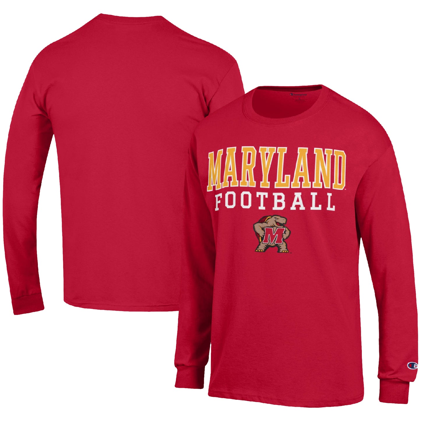 Men's Champion Red Maryland Terrapins Football Stack Long Sleeve T-Shirt