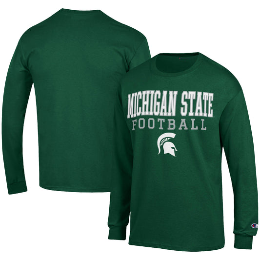 Men's Champion Green Michigan State Spartans Football Stack Long Sleeve T-Shirt