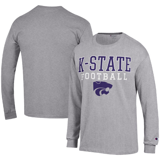 Men's Champion Heather Gray Kansas State Wildcats Football Stack Long Sleeve T-Shirt