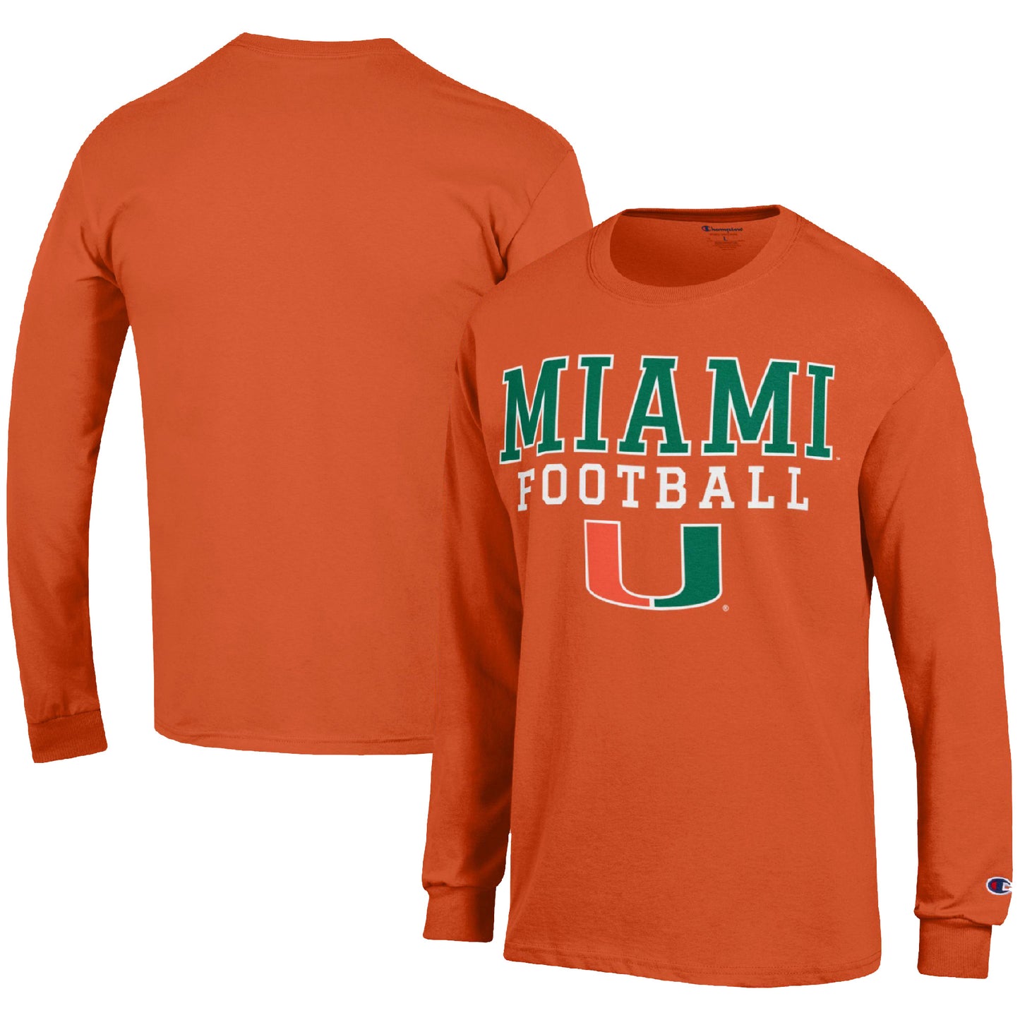 Men's Champion Orange Miami Hurricanes Football Stack Long Sleeve T-Shirt