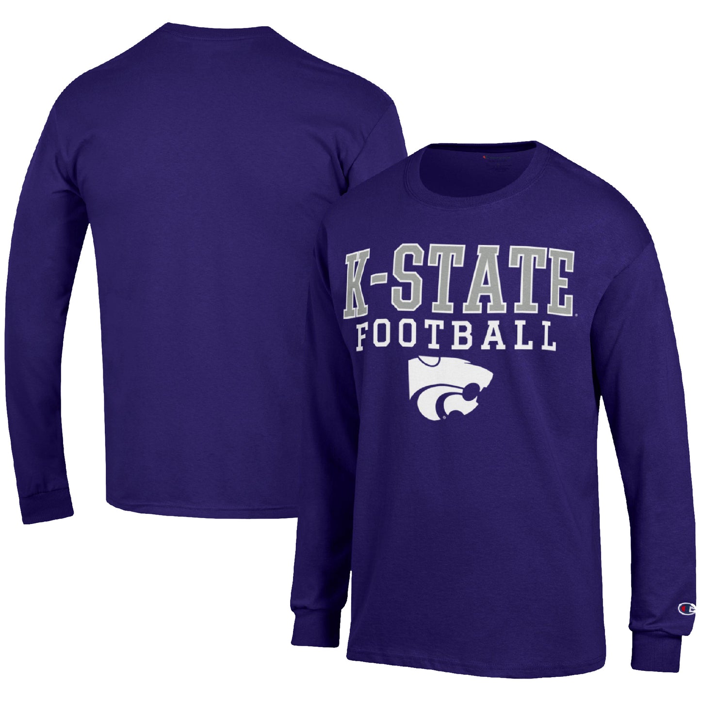 Men's Champion Purple Kansas State Wildcats Football Stack Long Sleeve T-Shirt