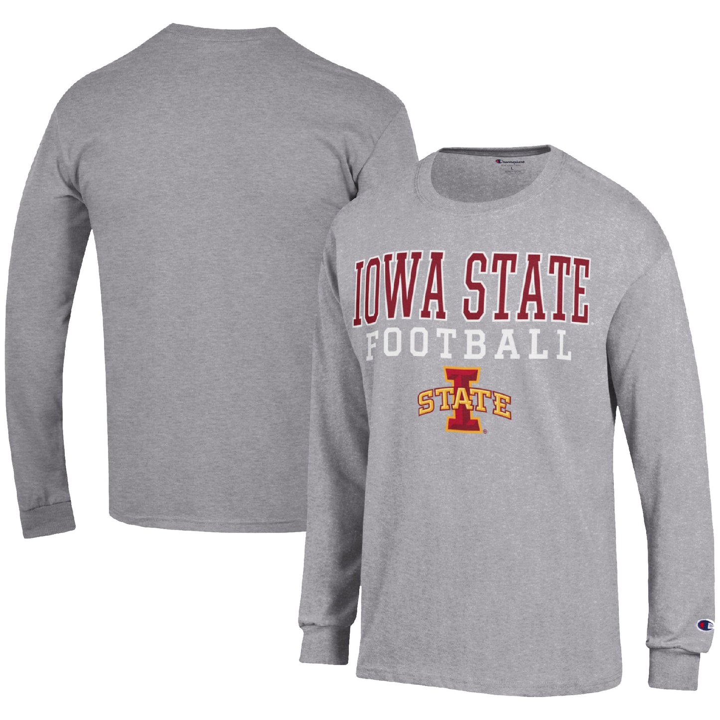 Men's Champion Heather Gray Iowa State Cyclones Football Stack Long Sleeve T-Shirt