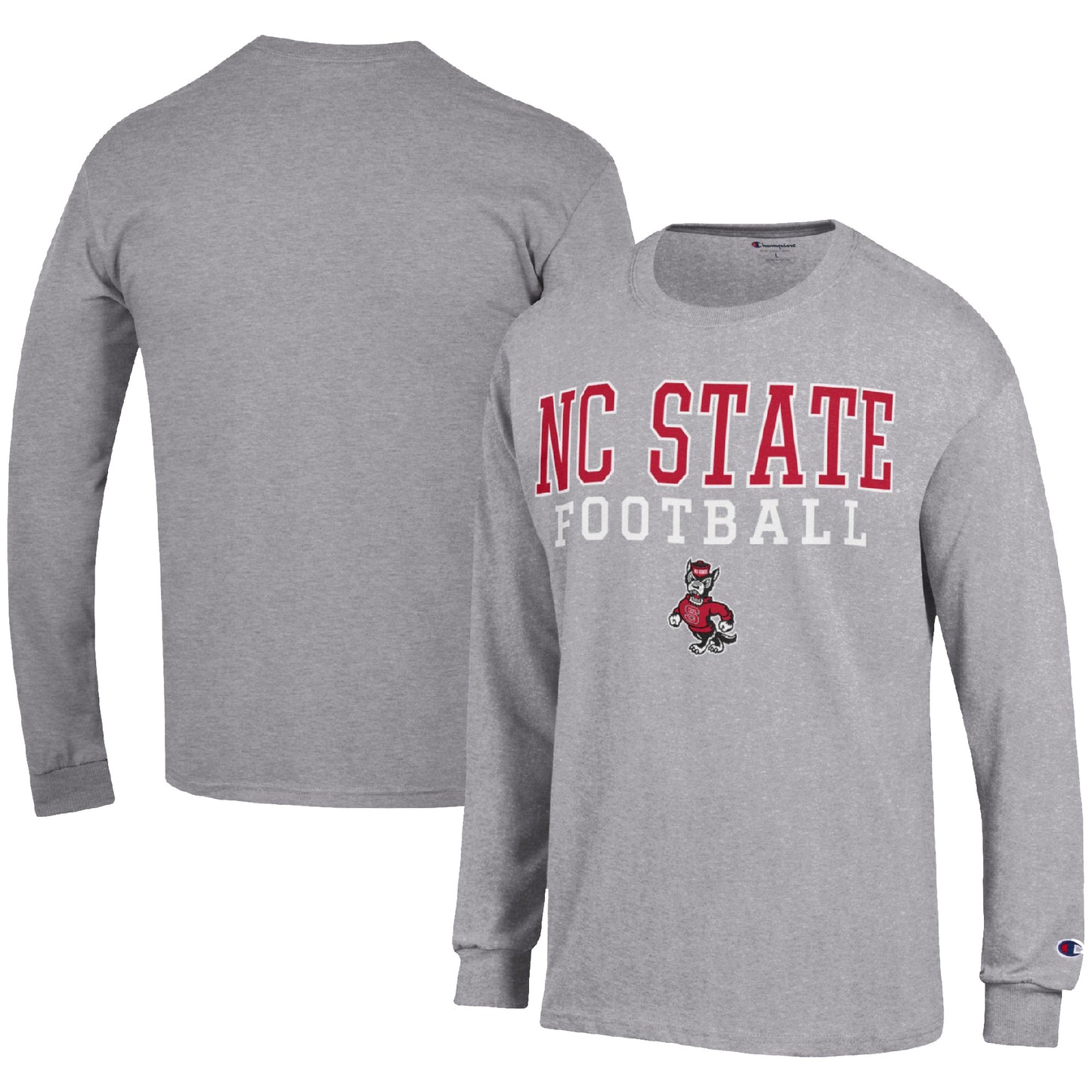 Men's Champion Heather Gray NC State Wolfpack Football Stack Long Sleeve T-Shirt