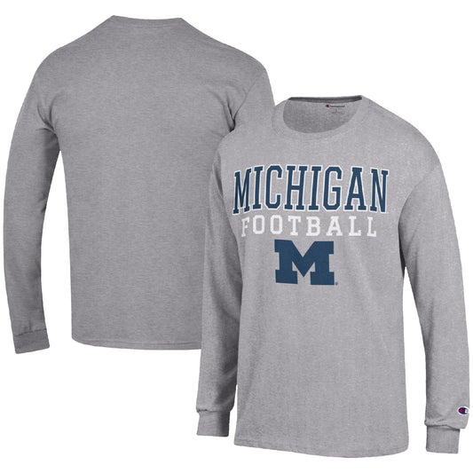 Men's Champion Heather Gray Michigan Wolverines Football Stack Long Sleeve T-Shirt