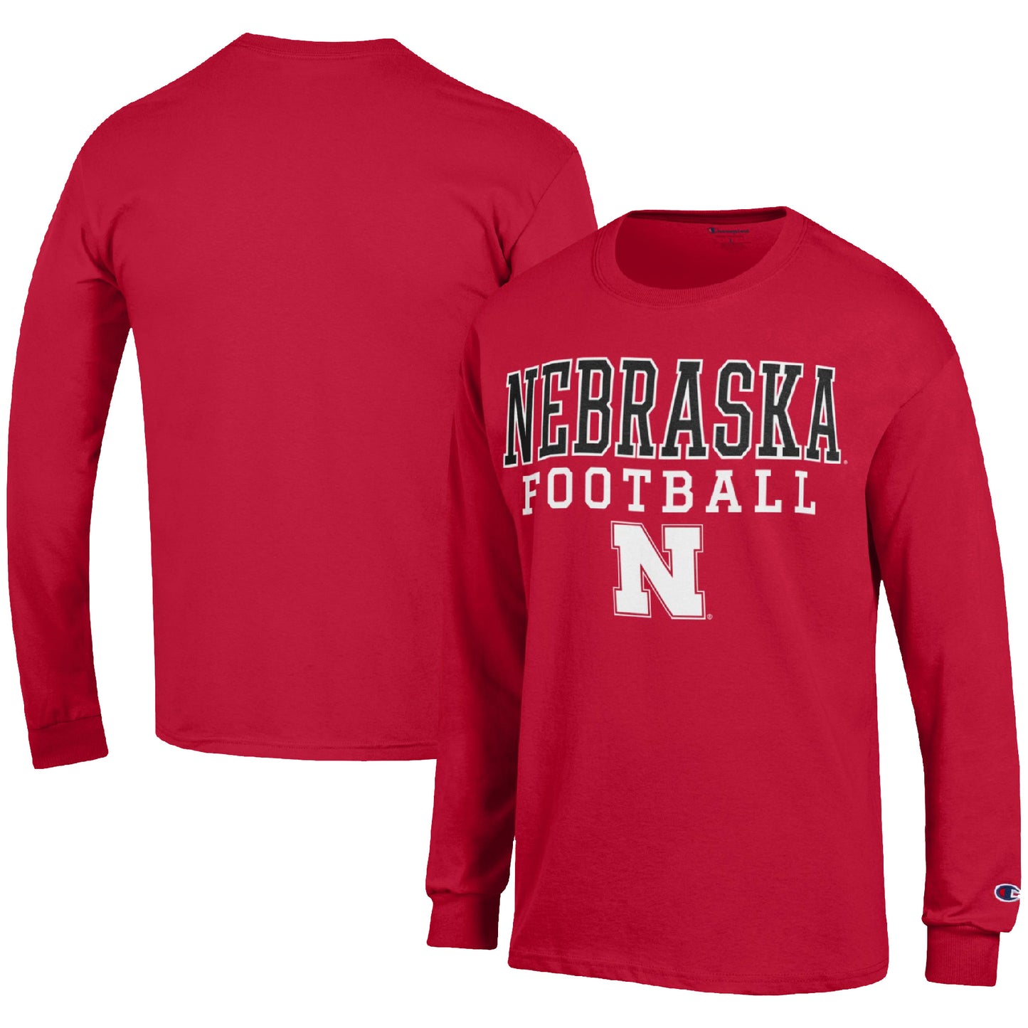 Men's Champion Scarlet Nebraska Huskers Football Stack Long Sleeve T-Shirt