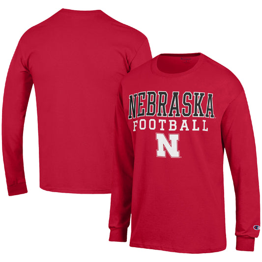 Men's Champion Scarlet Nebraska Huskers Football Stack Long Sleeve T-Shirt