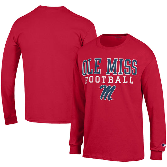 Men's Champion Red Ole Miss Rebels Football Stack Long Sleeve T-Shirt