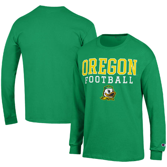 Men's Champion Green Oregon Ducks Football Stack Long Sleeve T-Shirt