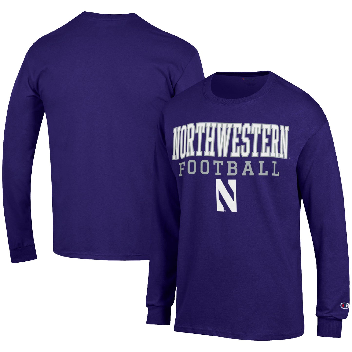 Men's Champion Purple Northwestern Wildcats Football Stack Long Sleeve T-Shirt