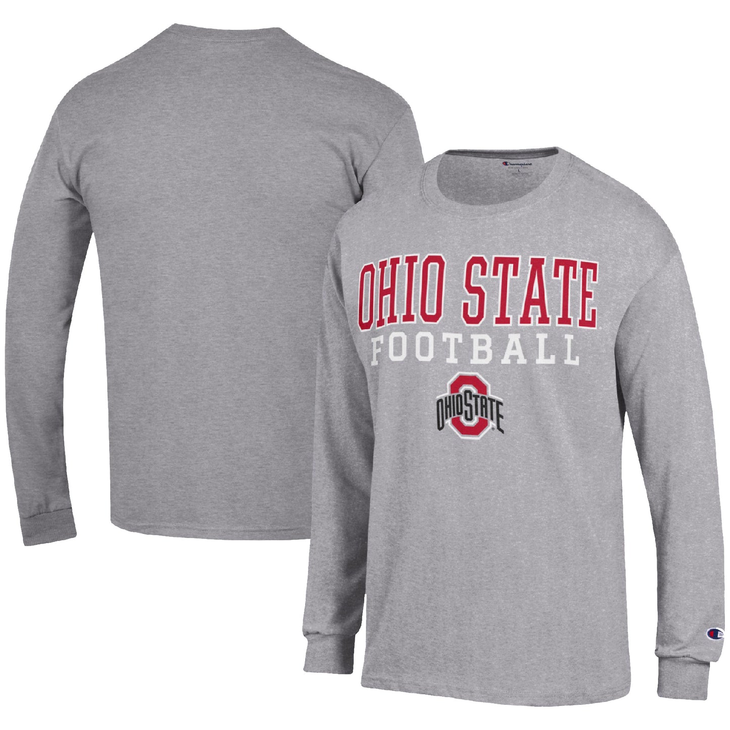 Men's Champion Heather Gray Ohio State Buckeyes Football Stack Long Sleeve T-Shirt