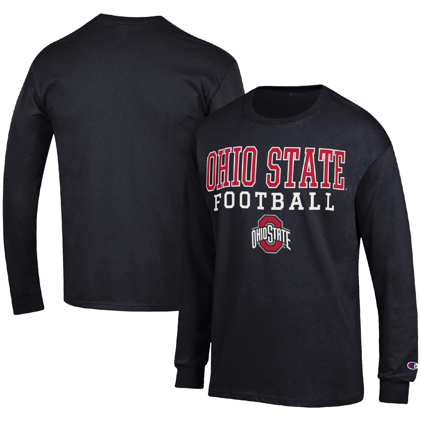 Men's Champion Black Ohio State Buckeyes Football Stack Long Sleeve T-Shirt