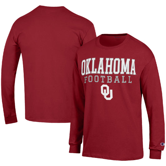 Men's Champion Crimson Oklahoma Sooners Football Stack Long Sleeve T-Shirt