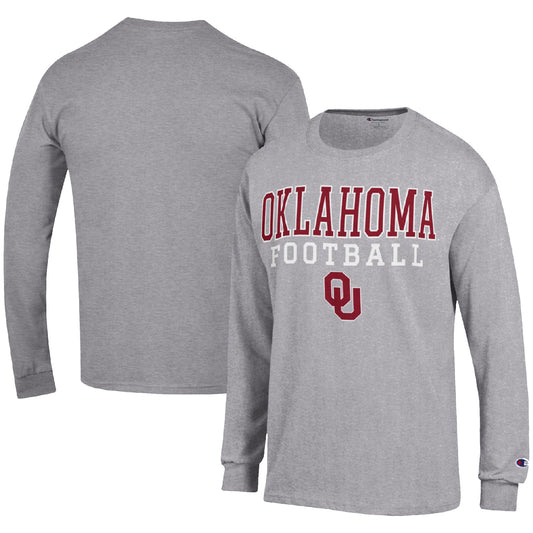 Men's Champion Heather Gray Oklahoma Sooners Football Stack Long Sleeve T-Shirt