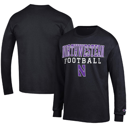 Men's Champion Black Northwestern Wildcats Football Stack Long Sleeve T-Shirt