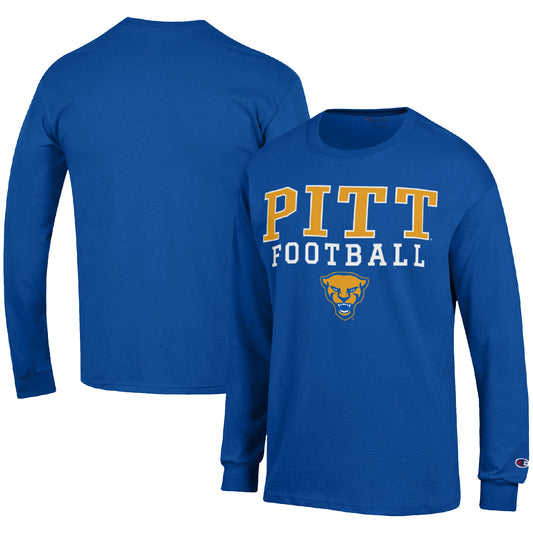 Men's Champion Royal Pitt Panthers Football Stack Long Sleeve T-Shirt