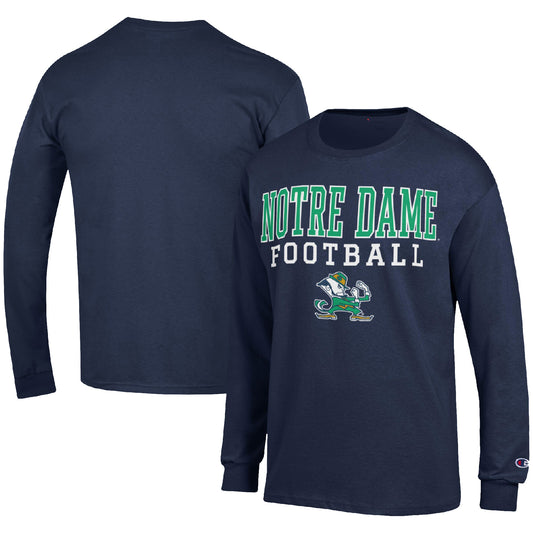 Men's Champion Navy Notre Dame Fighting Irish Football Stack Long Sleeve T-Shirt