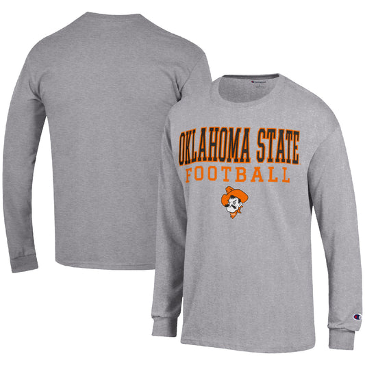 Men's Champion Heather Gray Oklahoma State Cowboys Football Stack Long Sleeve T-Shirt