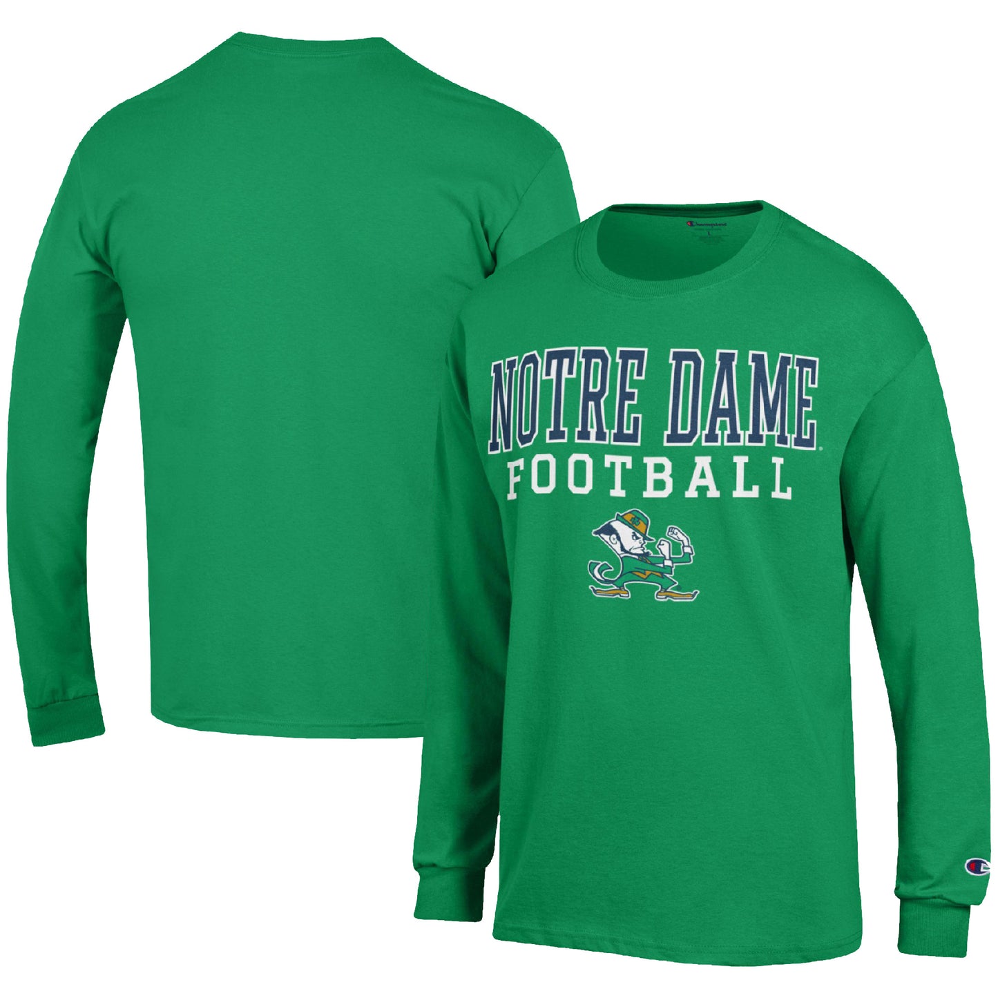 Men's Champion Green Notre Dame Fighting Irish Football Stack Long Sleeve T-Shirt