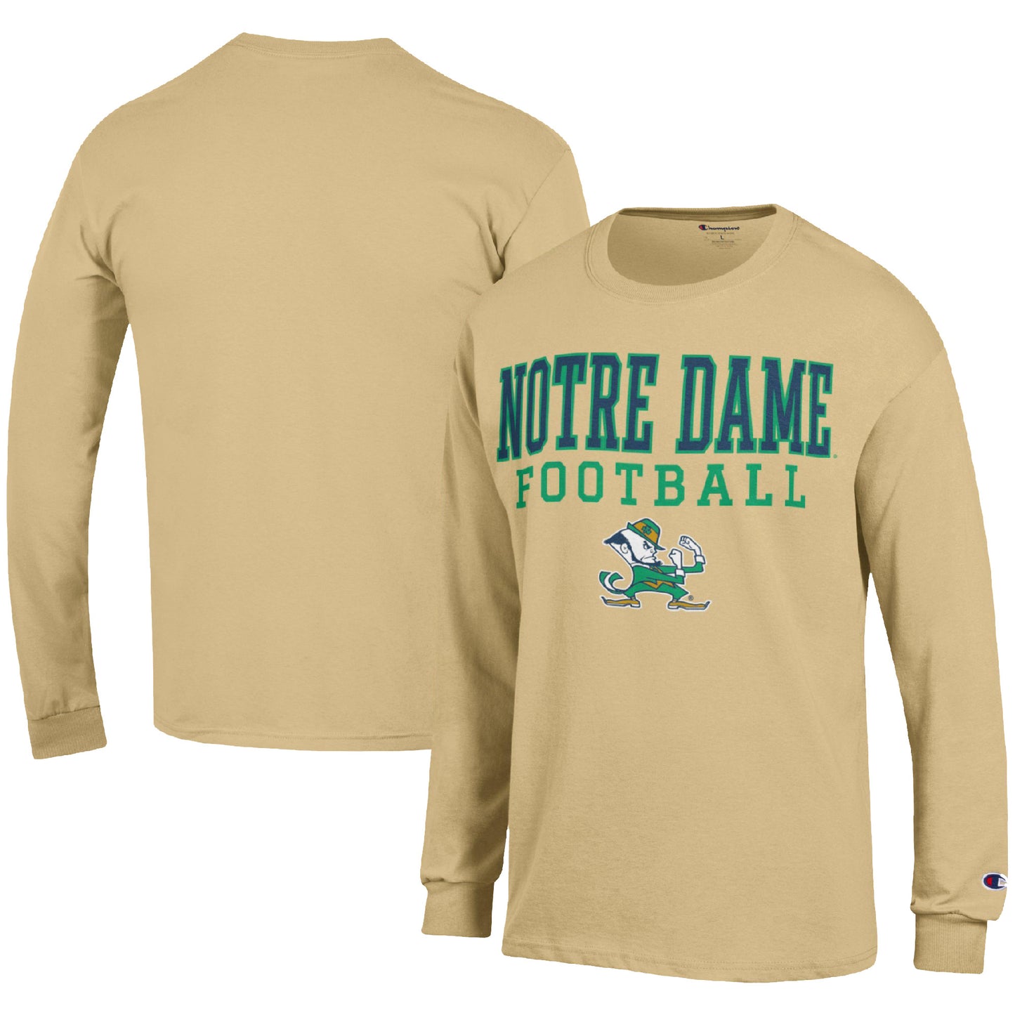 Men's Champion Gold Notre Dame Fighting Irish Football Stack Long Sleeve T-Shirt