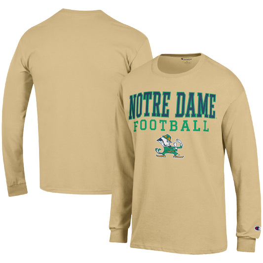 Men's Champion Gold Notre Dame Fighting Irish Football Stack Long Sleeve T-Shirt