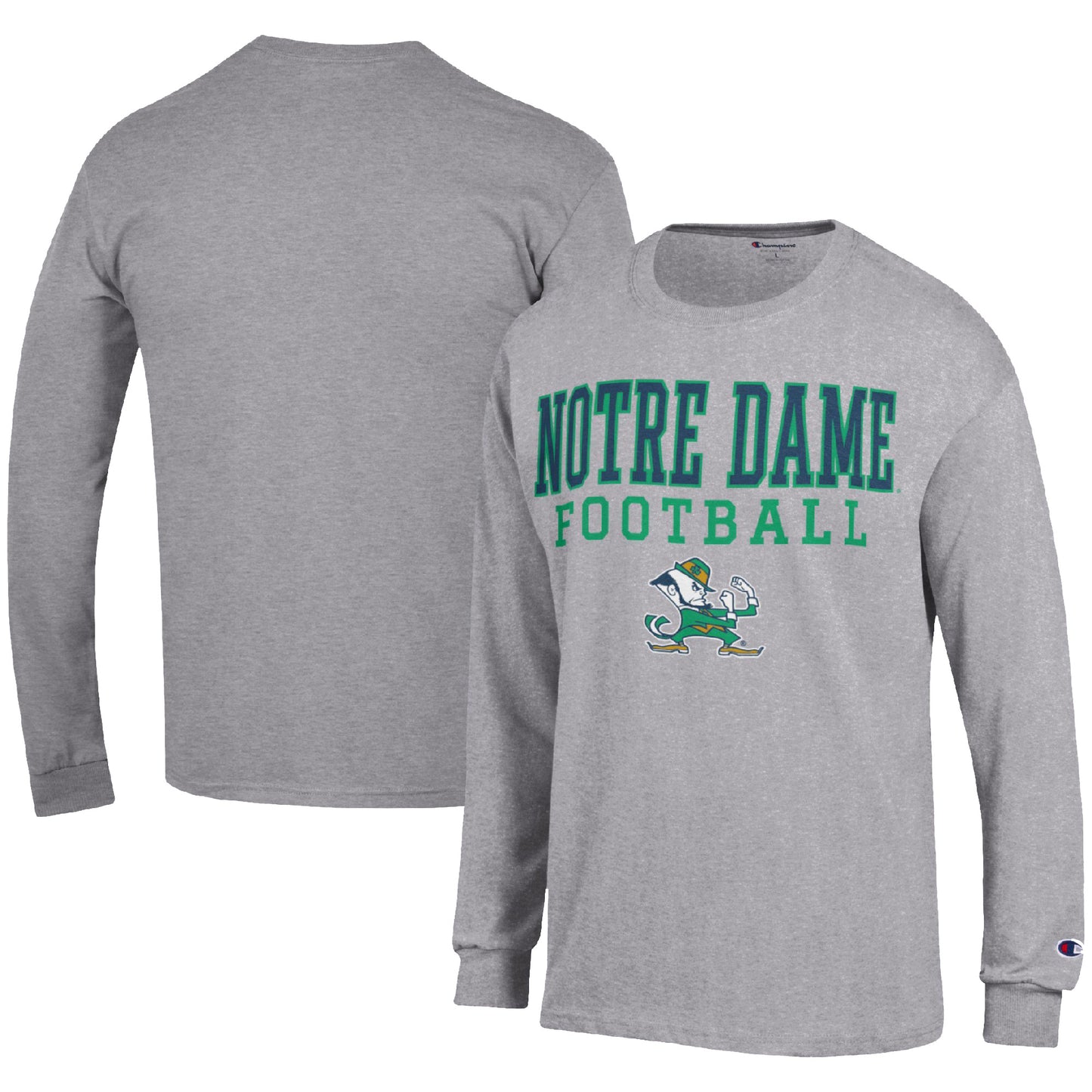 Men's Champion Heather Gray Notre Dame Fighting Irish Football Stack Long Sleeve T-Shirt