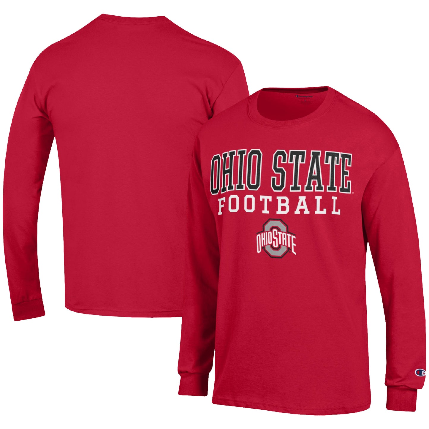 Men's Champion Scarlet Ohio State Buckeyes Football Stack Long Sleeve T-Shirt