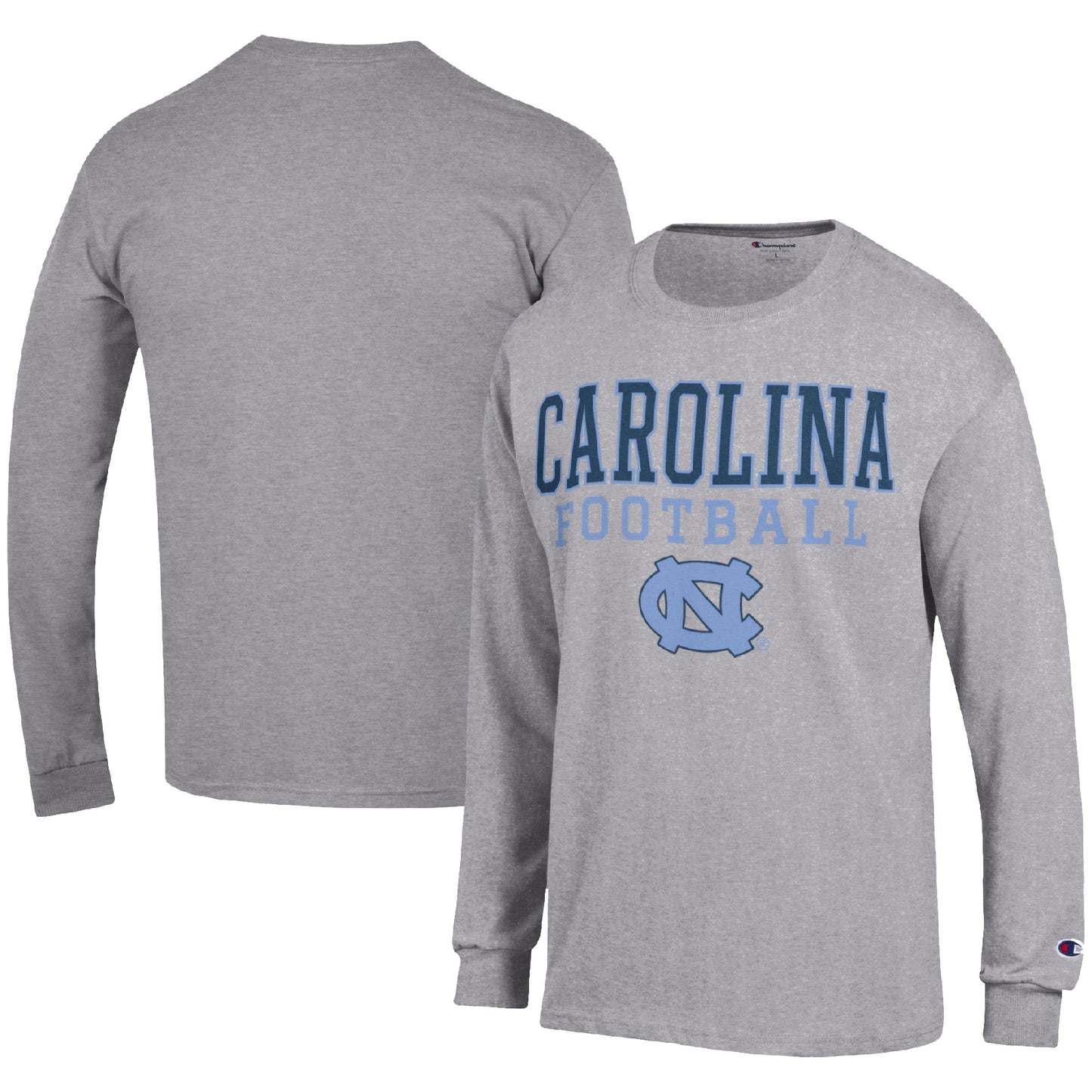 Men's Champion Heather Gray North Carolina Tar Heels Football Stack Long Sleeve T-Shirt