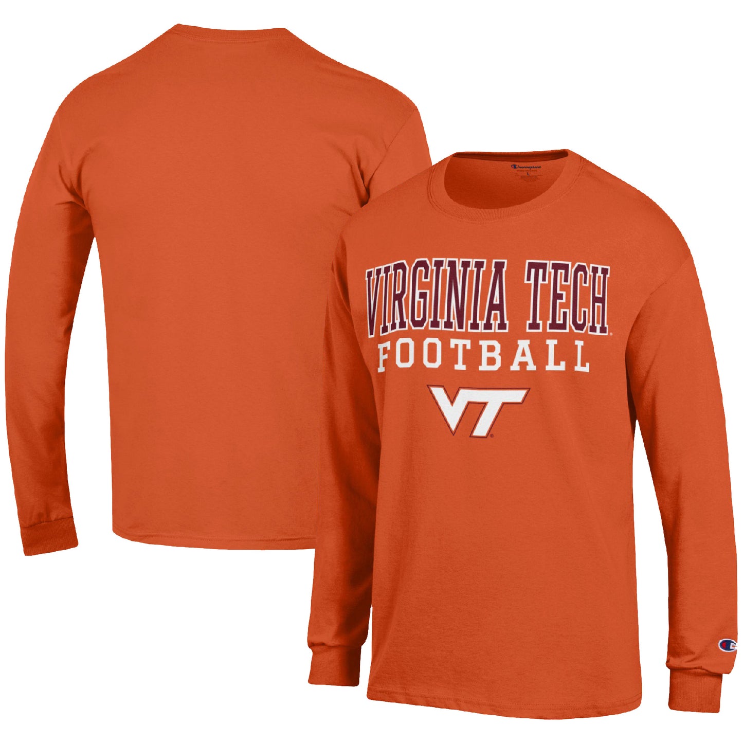 Men's Champion Orange Virginia Tech Hokies Football Stack Long Sleeve T-Shirt