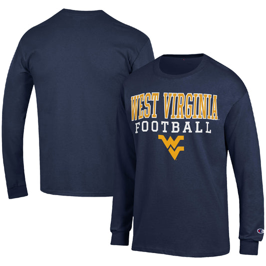 Men's Champion Navy West Virginia Mountaineers Football Stack Long Sleeve T-Shirt