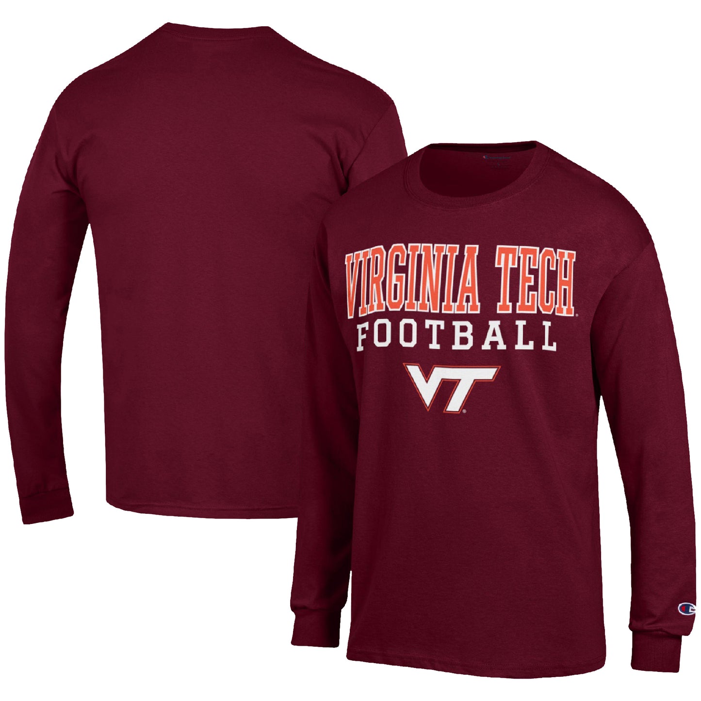 Men's Champion Maroon Virginia Tech Hokies Football Stack Long Sleeve T-Shirt