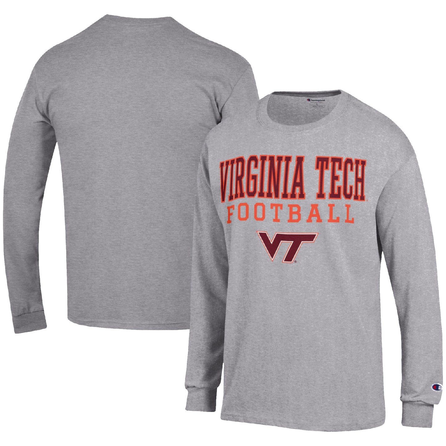 Men's Champion Heather Gray Virginia Tech Hokies Football Stack Long Sleeve T-Shirt