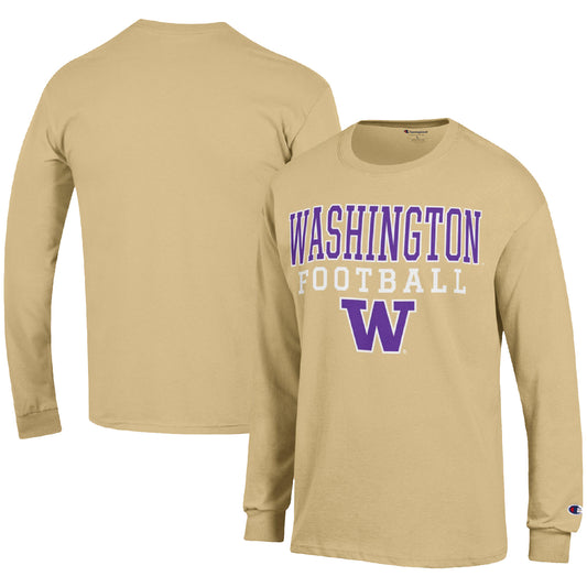 Men's Champion Gold Washington Huskies Football Stack Long Sleeve T-Shirt