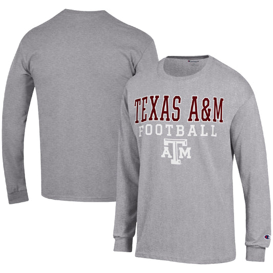 Men's Champion Heather Gray Texas A&M Aggies Football Stack Long Sleeve T-Shirt