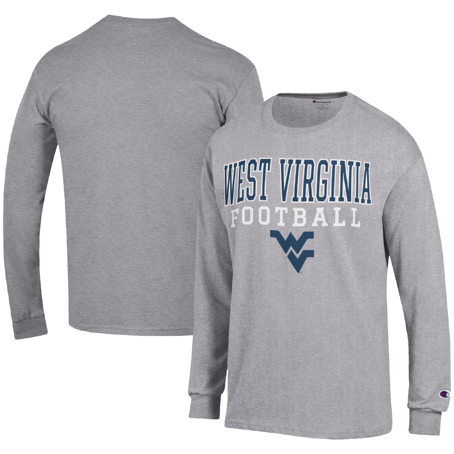 Men's Champion Heather Gray West Virginia Mountaineers Football Stack Long Sleeve T-Shirt