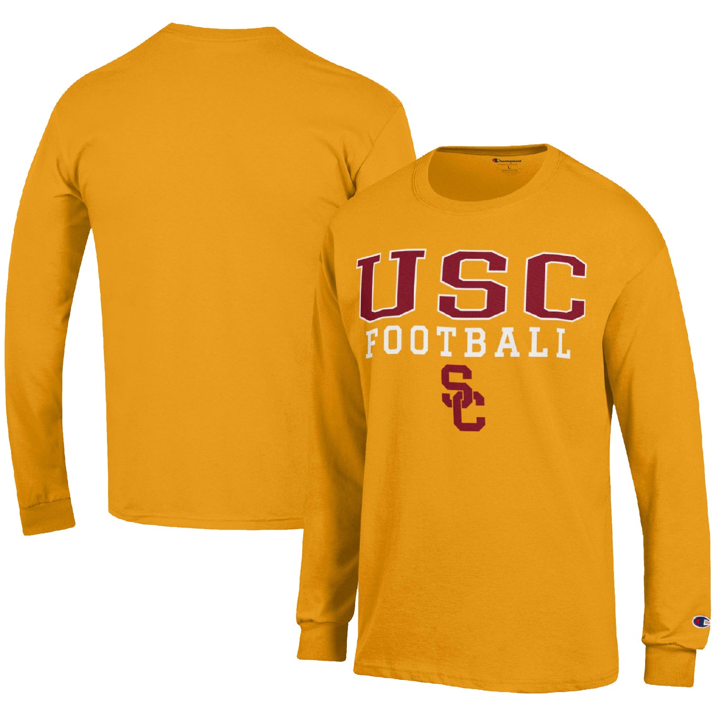 Men's Champion Gold USC Trojans Football Stack Long Sleeve T-Shirt