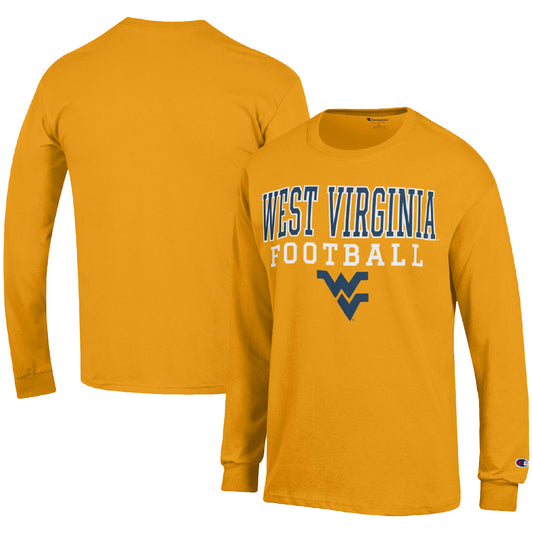 Men's Champion Gold West Virginia Mountaineers Football Stack Long Sleeve T-Shirt