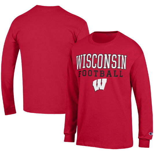 Men's Champion Red Wisconsin Badgers Football Stack Long Sleeve T-Shirt